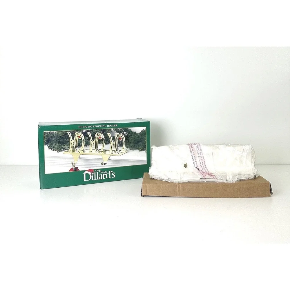 NIB Christmas Stocking Ho Ho Ho‎ 2 Hook Holder Gold Color Dillard's Trimmings